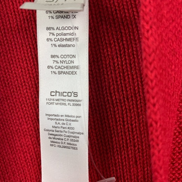 Chicos Small Medium Oversized Sweater Cardigan Knee Length Red Black Pockets - Picture 4 of 9